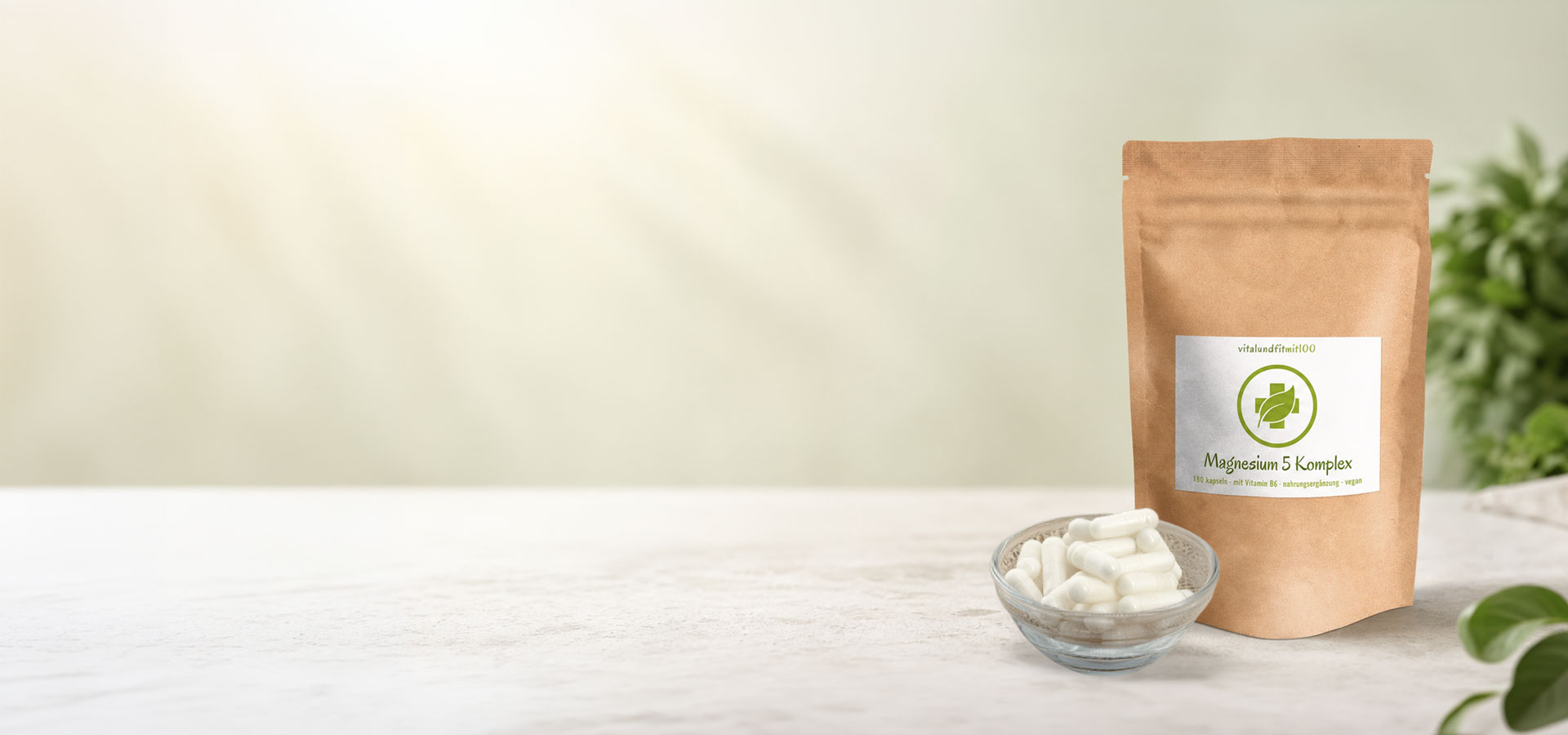 Magnesium 5 Komplex mit Vitamin B6 in einer natürlichen Produktinszenierung
