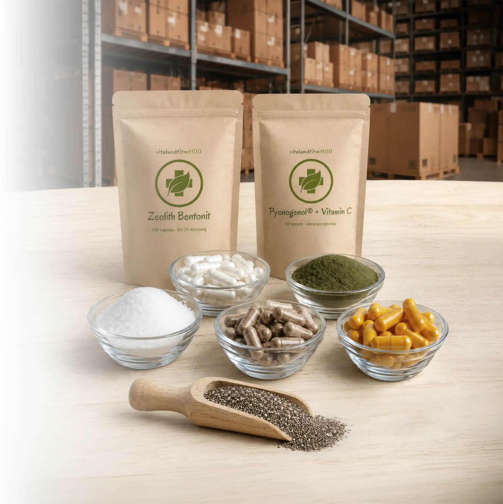 Bio-Produkte und Lagerbereich von vitalundfitmit100
