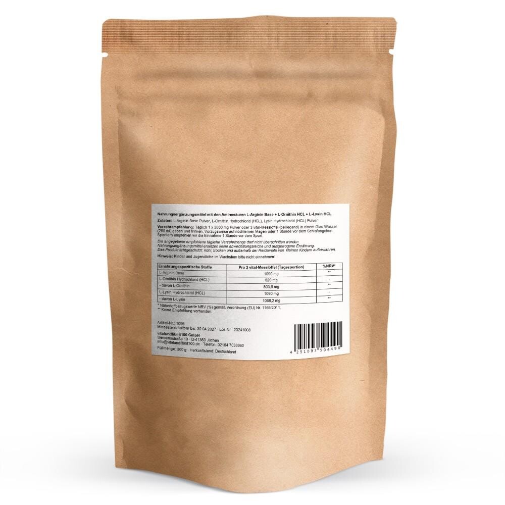 Trio Amino-Komplex: L-Arginin + L-Ornithin + L-Lysin Pulver 300 g