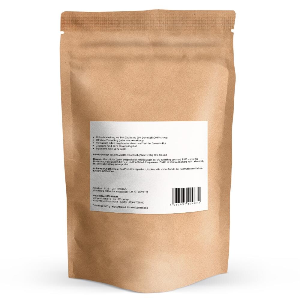 Zeolith-Dolomit Pulver (80 % Naturzeolith, 20 % Dolomit) 500 g