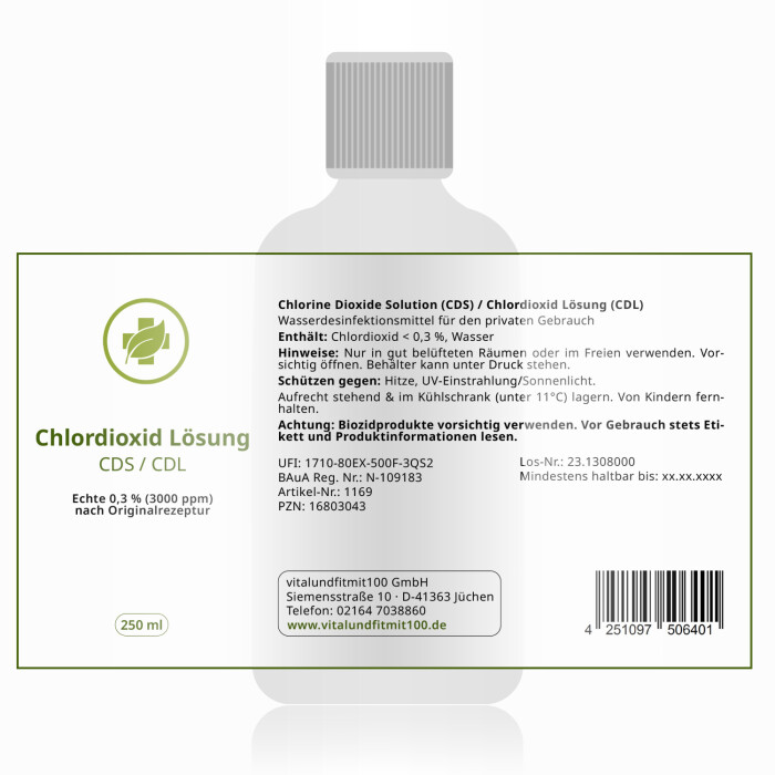 Chlordioxid 0,3 % Chlordioxidlösung CDS/CDL Braunglas 250 inkl. HDPE Pipette