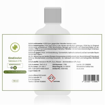 EinsEinsSet (Bestseller) 100 ml Braunglas Set [3+1 gratis] Salzsäure 4 %