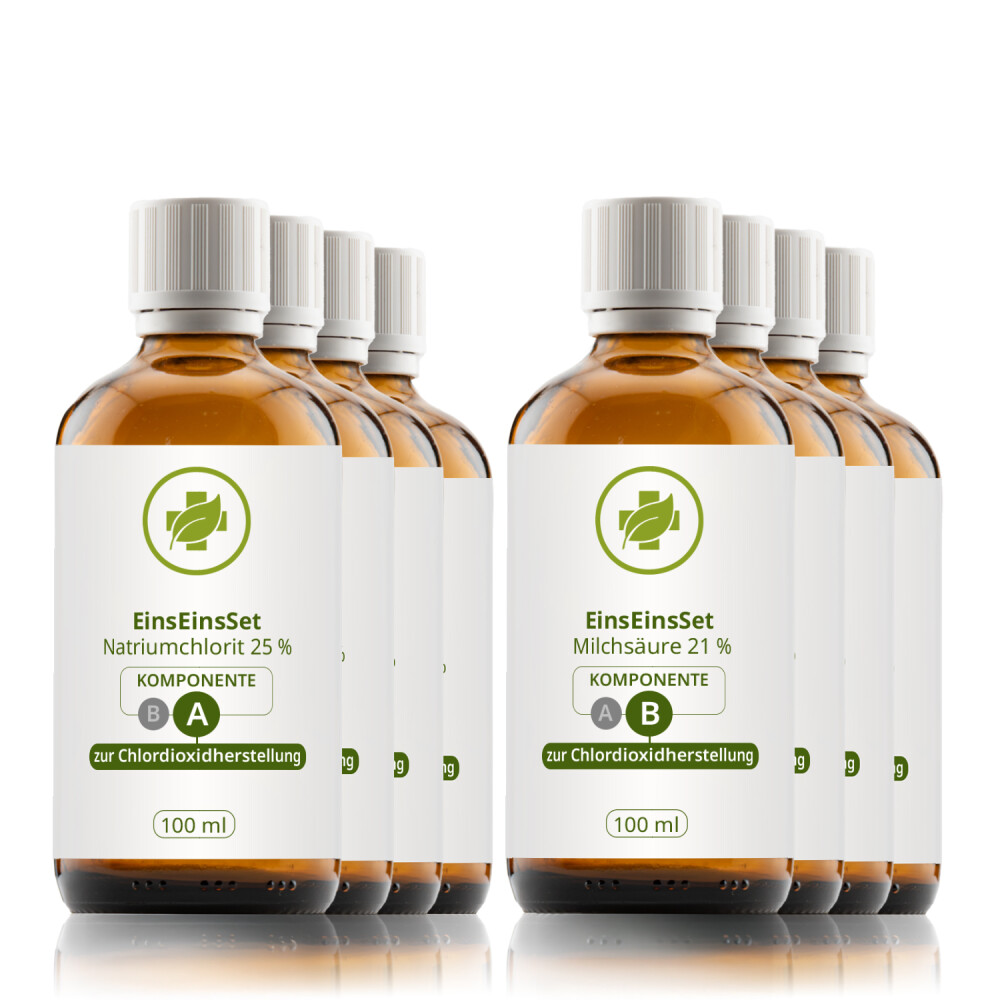EinsEinsSet (Bestseller) 100 ml Braunglas Set [3+1 gratis] L(+)- Milchsäure 21 %
