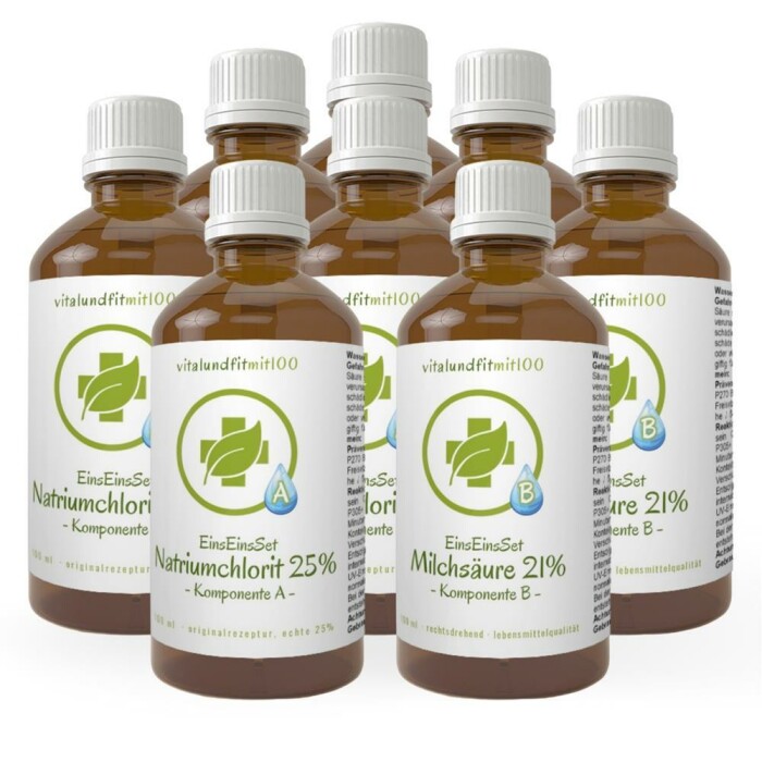 EinsEinsSet (Bestseller) 100 ml Braunglas Set [3+1 gratis] L(+)- Milchsäure 21 %