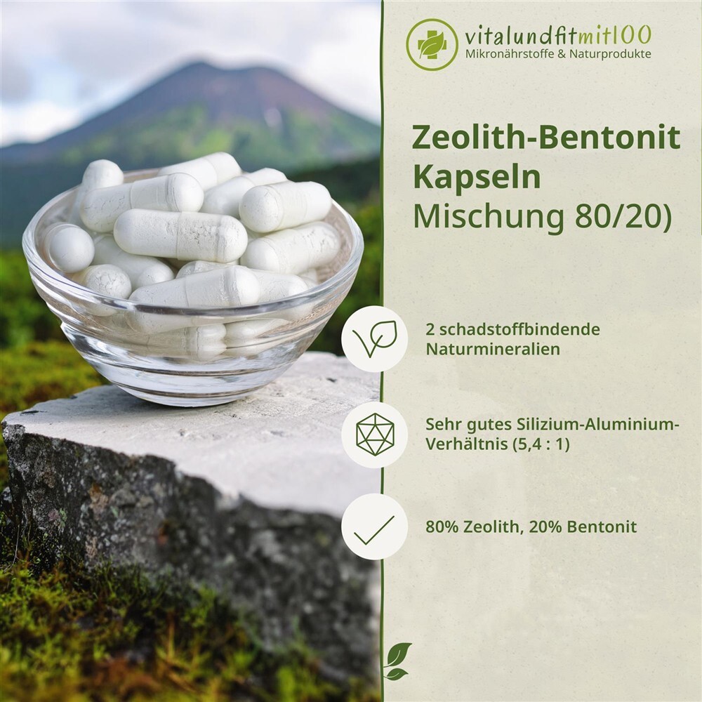 Zeolith-Bentonit Kapseln (80% Naturzeolith, 20% Bentonit) 100 Stück