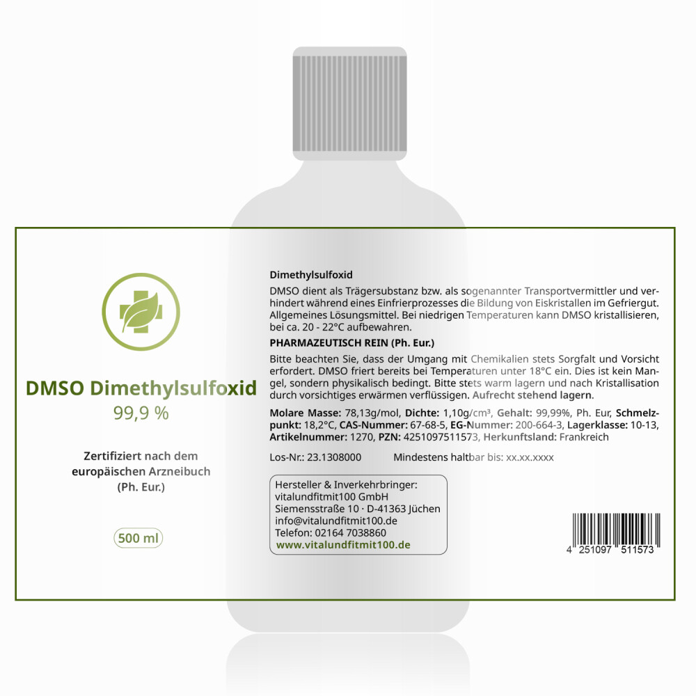 DMSO Dimethylsulfoxid 99,9 % (Ph. Eur.) in Braunglas 500ml