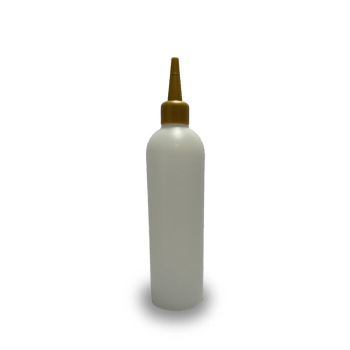 250 ml Leerflasche HDPE inkl. Tropferspitze gold