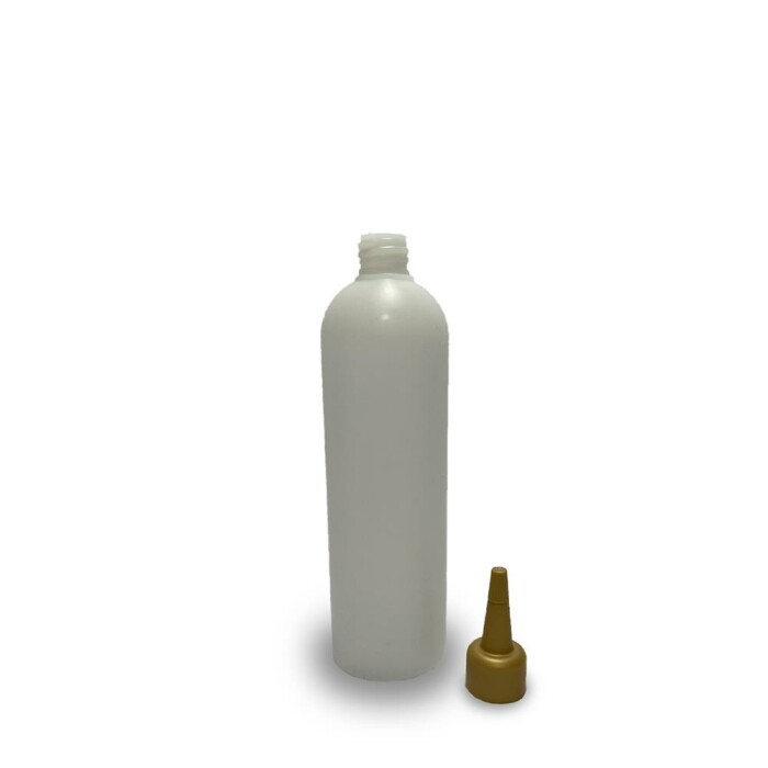 250 ml Leerflasche HDPE inkl. Tropferspitze gold