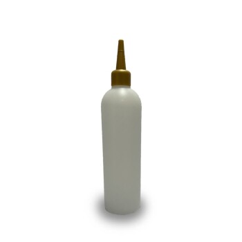 250 ml Leerflasche HDPE inkl. Tropferspitze gold