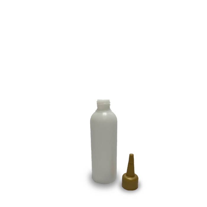 100 ml Leerflasche HDPE inkl. Tropferspitze gold