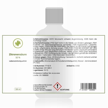 50%ige Zitronensäure in Lebensmittelqualität und nach Originalrezeptur