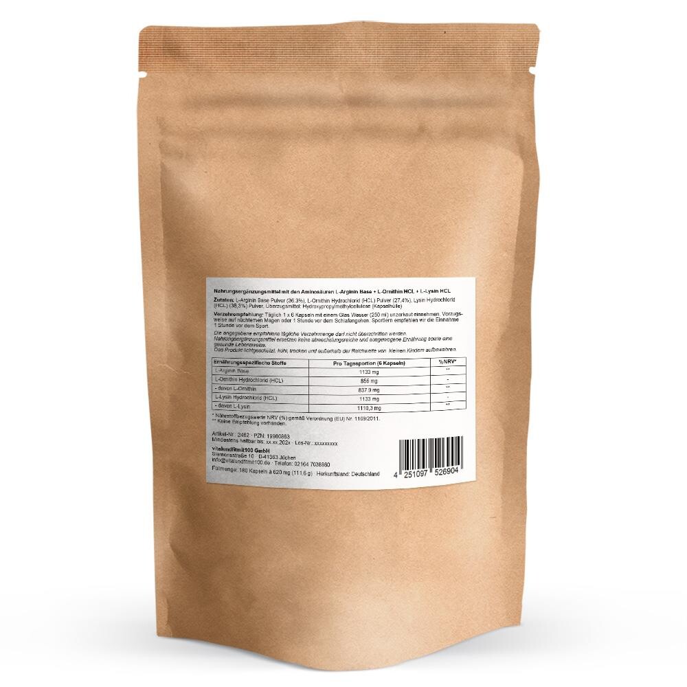 Trio Amino-Komplex: L-Arginin + L-Ornithin + L-Lysin Kapseln 180 Stück