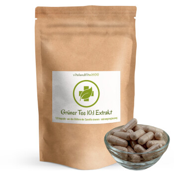 Grüner Tee 10:1 Extrakt Kapseln 120 Stück (mit 7-9% Koffein + 50% Polyphenole)