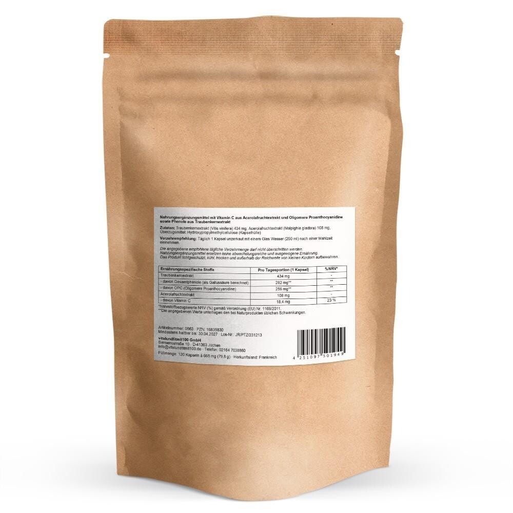 Traubenkernextrakt OPC + Natürliches Vitamin C Kapseln 120 Stück