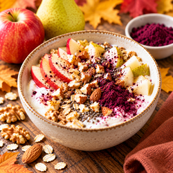 Frucht-Joghurt mit Apfel, Birne und Fruchtpulver